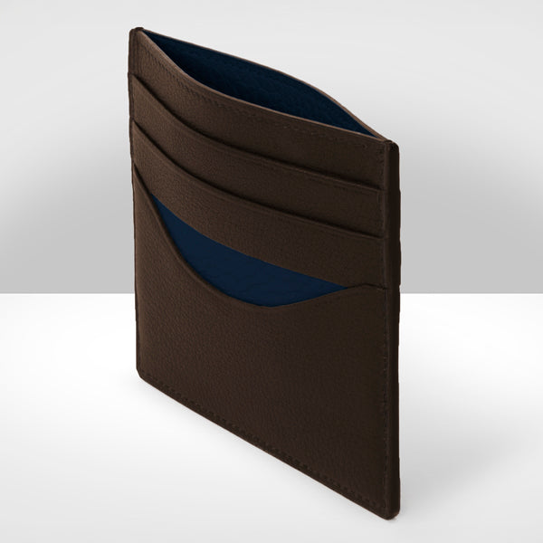 Ebony & Navy leather cardholder, open