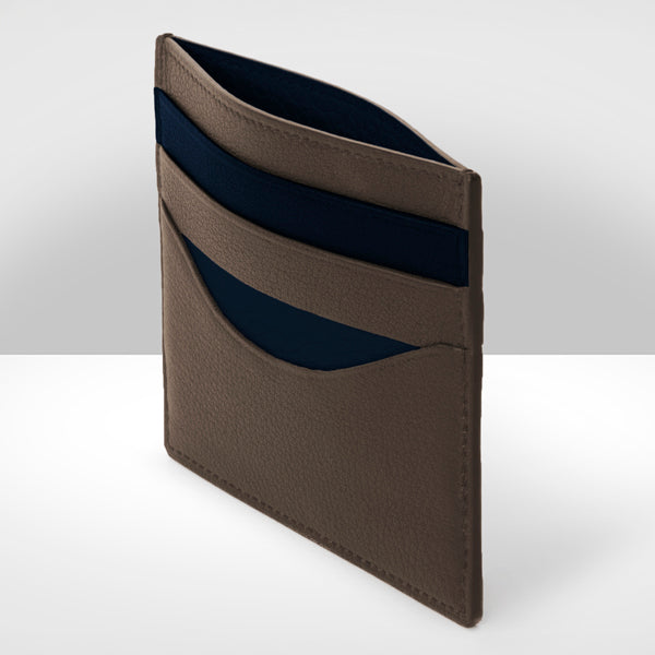 Linen & Navy leather cardholder, open