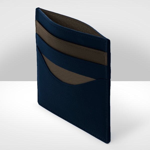 Navy & linen leather cardholder, open