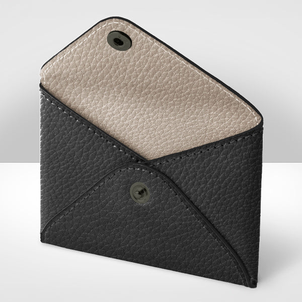 Black & soft grey leather envelope, open