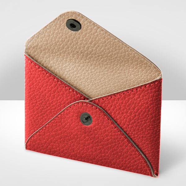Hibiscus & sand leather envelope, open