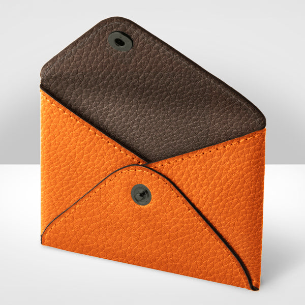 Orange & Ebony leather envelope, open