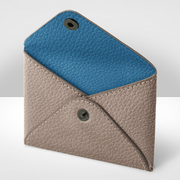 Soft grey & azur leather envelope, open
