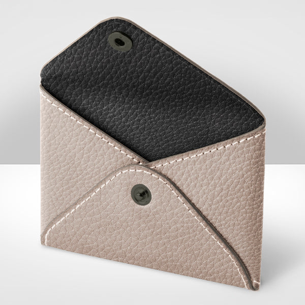 Soft grey & black leather envelope, open