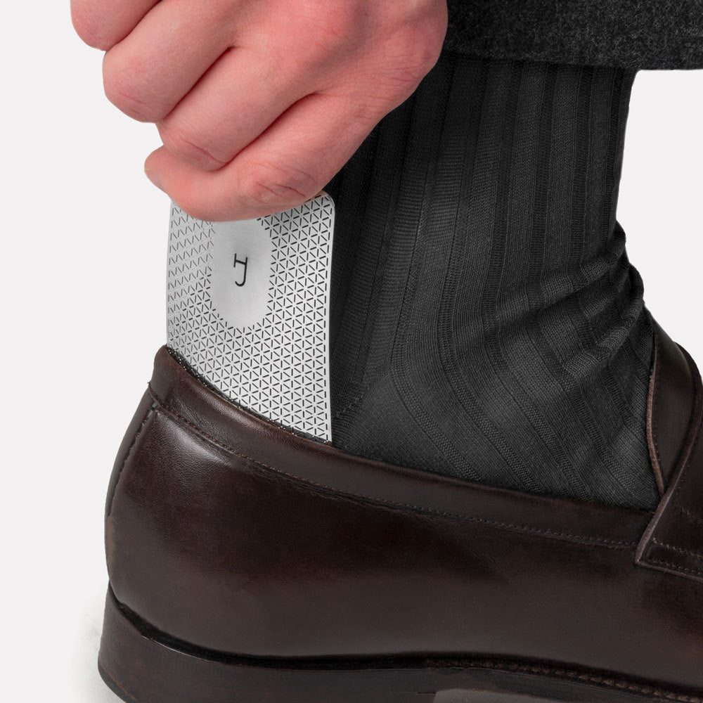 Close-up of JHopenstand's shoehorn being used